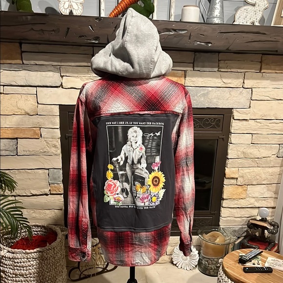 Other - Upcycled Band Tee Button Hoodie Dolly Parton